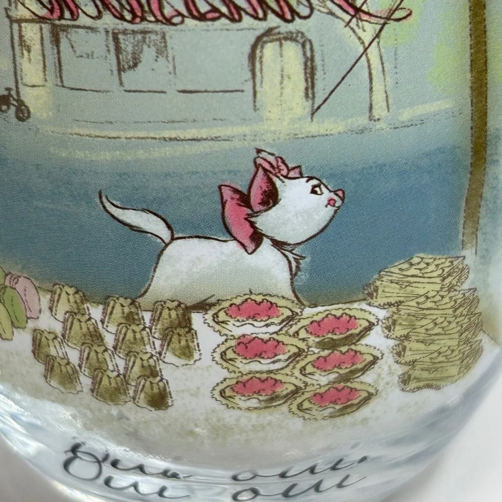 Disney Aristocats Marie Paris Tumbler Wine Glass Gold Rim Parisian‎ Patisserie